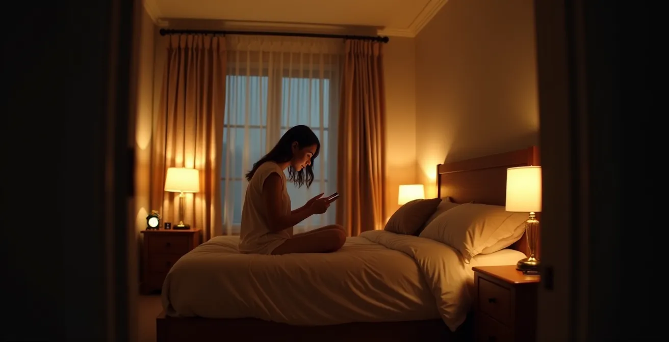 Bedroom with warm, low-level lighting setup optimized for melatonin production