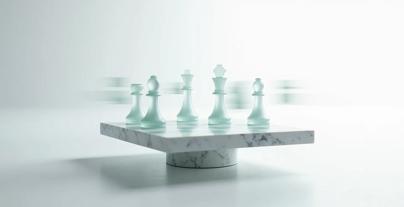 Strategic business transformation visualized through interconnected pathways and decision nodes