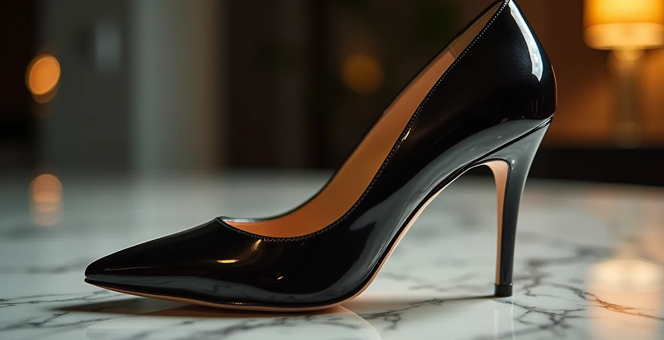 Close-up of elegant strappy heels showing cushioning and support areas