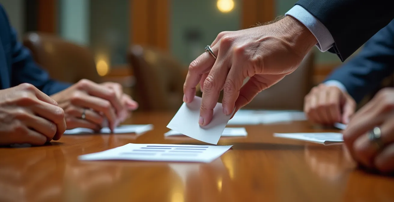 Close-up of diverse hands casting proxy votes on ESG resolutions