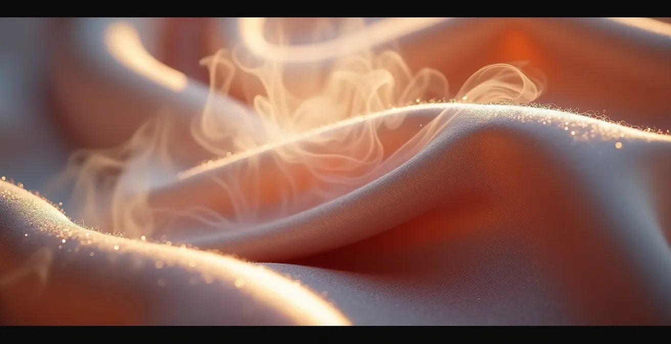 Close-up view of steam restoring delicate fabric texture and shine