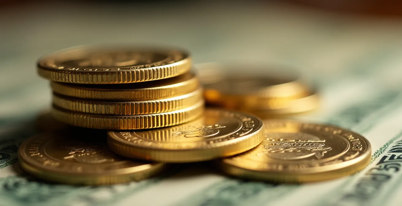 Macro photography of stacked coins and treasury bonds representing cash equivalent hierarchy