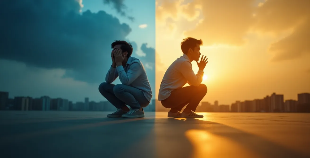 Abstract representation of emotional market cycles through human silhouettes