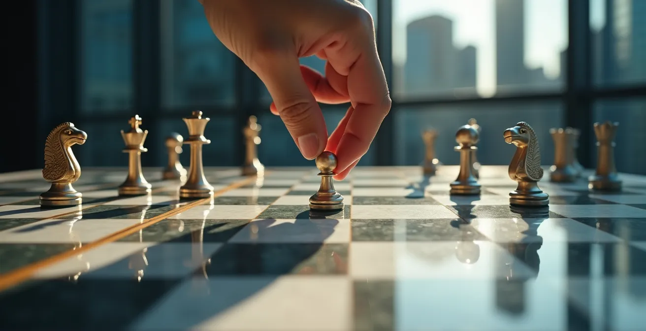 Symbolic representation of a shareholder at a crossroads during a merger decision