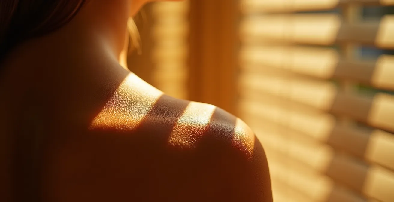 Person standing by window with morning sunlight streaming in