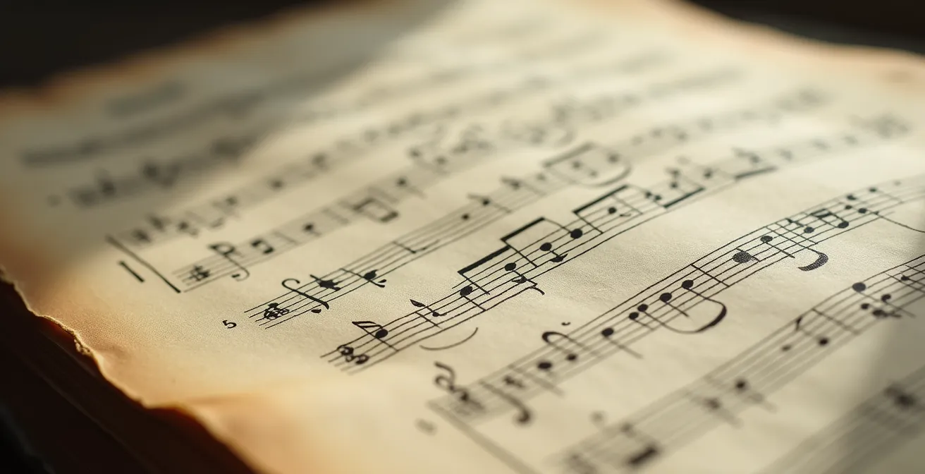 Extreme close-up of handwritten notes on aged opera libretto pages