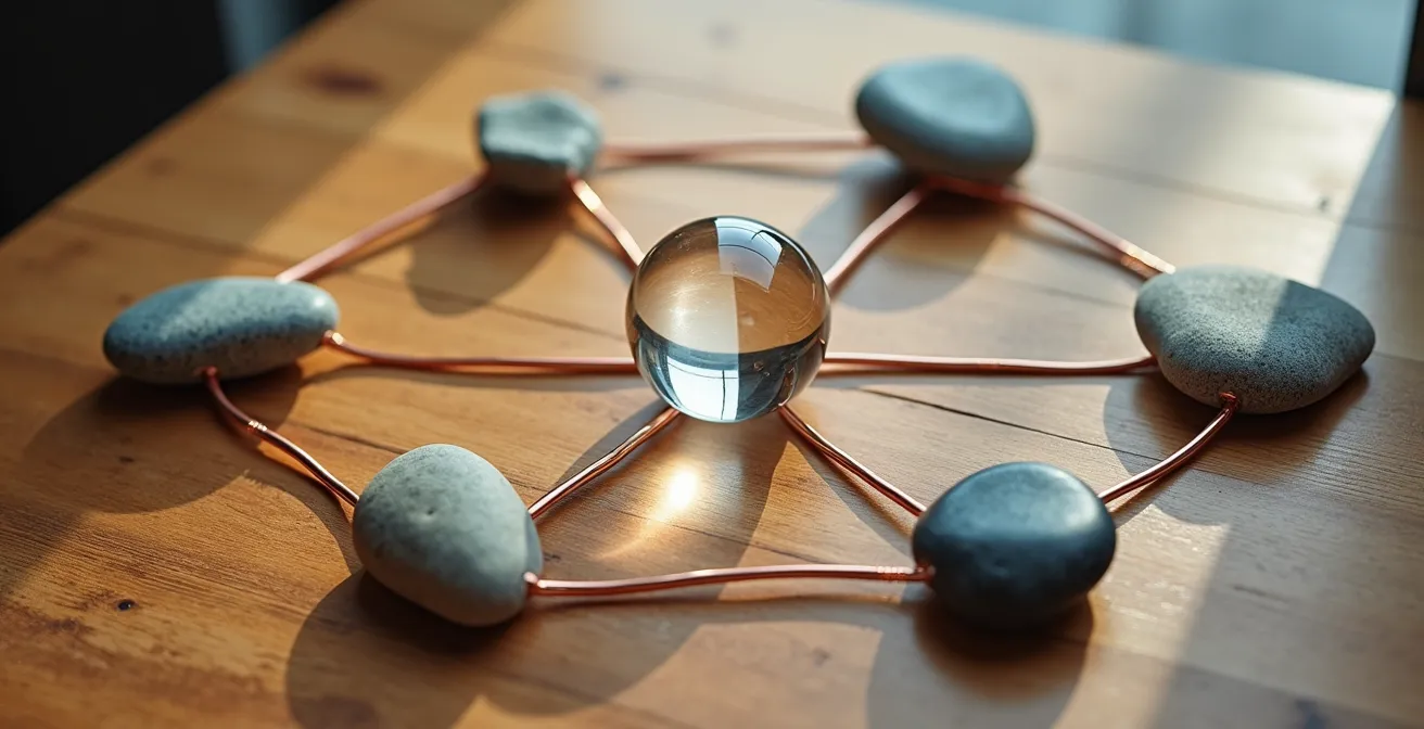 Minimalist diagram showing interconnected data sources flowing into a central hub with automated connections