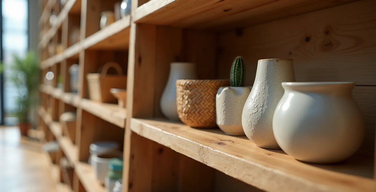 Apartment wall showing three-tier vertical storage organization system