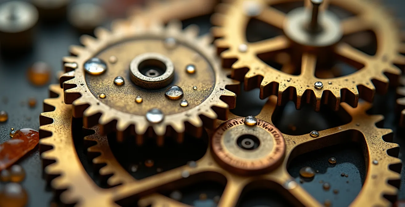 Mechanical gears and flowing elements representing automated workflow